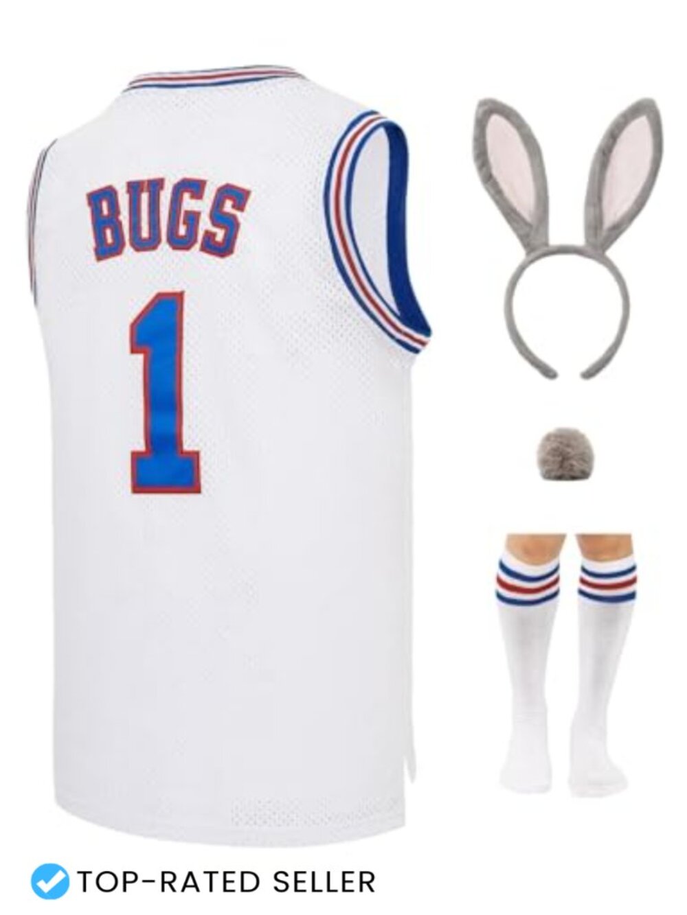 Basketball Jersey Halloween Costume Set Rabbit Ears Tail Sock Mesh